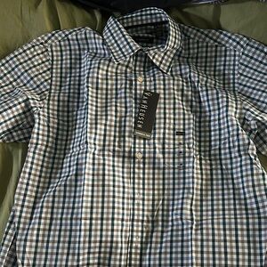 Van Heusen Men's Green and White Plaid Shirt